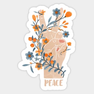 Peace Sign With Orange Flowers, Blue Flowers And Vines Sticker